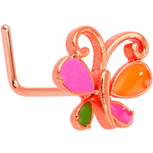 Load image into Gallery viewer, 22G 1/4 Pink Orange Rose Gold Tone Butterfly L Shaped Nose Ring