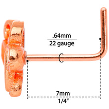 Load image into Gallery viewer, 22G 1/4 Pink Orange Rose Gold Tone Butterfly L Shaped Nose Ring