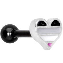 Load image into Gallery viewer, 16G 1/4 Black Grey Purple Asexual Pride Heart Cartilage Tragus