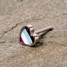 Load image into Gallery viewer, 20G 3/8 Black Grey Purple Asexual Pride Heart Nose Bone