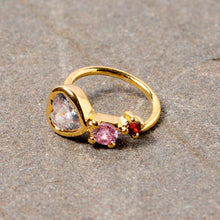 Load image into Gallery viewer, 18G 3/8 Clear Pink Red CZ Gem Gold Tone Heart Nose Hoop
