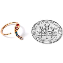 Load image into Gallery viewer, 18G 3/8 Red Blue CZ Gem Gold Tone Rainbow Arc Nose Hoop