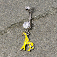 Load image into Gallery viewer, Clear Gem Yellow Brown Giraffe Dangle Belly Ring