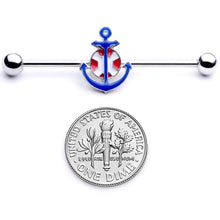 Load image into Gallery viewer, 14G Blue Red Life Ring Anchor Nautical Industrial Barbell 38mm