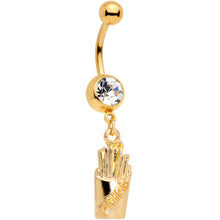 Load image into Gallery viewer, Clear Gem Gold Tone Fast Food French Fries Dangle Belly Ring