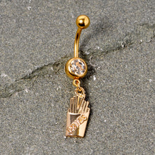Load image into Gallery viewer, Clear Gem Gold Tone Fast Food French Fries Dangle Belly Ring