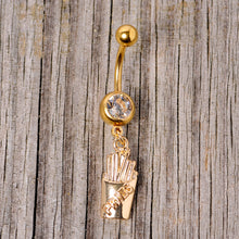 Load image into Gallery viewer, Clear Gem Gold Tone Fast Food French Fries Dangle Belly Ring