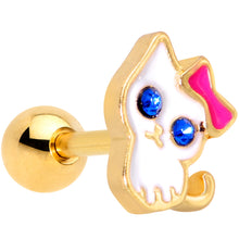 Load image into Gallery viewer, 16G 1/4 Blue Gem Gold Tone Sweet Kitty Cat Cartilage Tragus