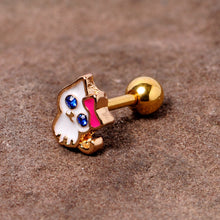 Load image into Gallery viewer, 16G 1/4 Blue Gem Gold Tone Sweet Kitty Cat Cartilage Tragus