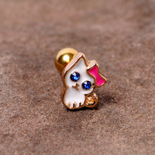 Load image into Gallery viewer, 16G 1/4 Blue Gem Gold Tone Sweet Kitty Cat Cartilage Tragus