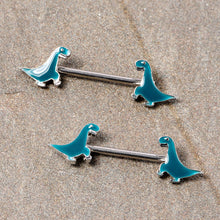 Load image into Gallery viewer, 14G 9/16 Darling Green Dinosaur Barbell Nipple Ring Set