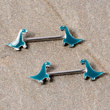 Load image into Gallery viewer, 14G 9/16 Darling Green Dinosaur Barbell Nipple Ring Set