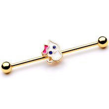 Load image into Gallery viewer, 14G Blue Gem Gold Tone Sweet Kitty Cat Industrial Barbell 38mm
