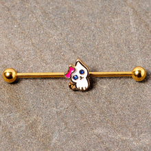 Load image into Gallery viewer, 14G Blue Gem Gold Tone Sweet Kitty Cat Industrial Barbell 38mm