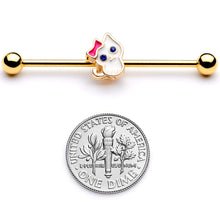 Load image into Gallery viewer, 14G Blue Gem Gold Tone Sweet Kitty Cat Industrial Barbell 38mm