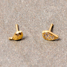 Load image into Gallery viewer, 20G 1/4 Clear CZ Gem Gold Tone Little Birds Nose Bone Set of 2