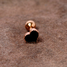Load image into Gallery viewer, 16G 1/4 Rose Gold Tone Black Heart Cartilage Tragus Earring