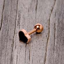 Load image into Gallery viewer, 16G 1/4 Rose Gold Tone Black Heart Cartilage Tragus Earring