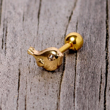 Load image into Gallery viewer, 16G 1/4 Clear Gem Gold Tone Little Bird Cartilage Tragus Earring
