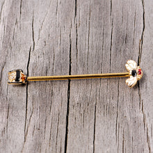 Load image into Gallery viewer, 14G Clear Black Yellow Gem Gold Tone Bee Industrial Barbell 38mm