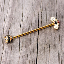 Load image into Gallery viewer, 14G Clear Black Yellow Gem Gold Tone Bee Industrial Barbell 38mm
