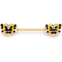 Load image into Gallery viewer, 14G 9/16 Clear Gem Gold Tone Butterfly Barbell Nipple Ring Set