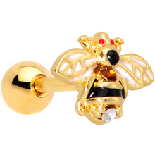 Load image into Gallery viewer, 16G 1/4 Clear Black Gem Gold Tone Honey Bee Cartilage Tragus
