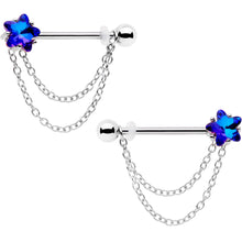 Load image into Gallery viewer, 14G 5/8 Blue Purple Gem Star Chain Dangle Barbell Nipple Ring Set