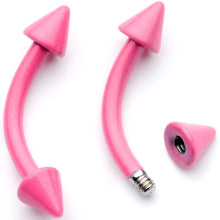 Load image into Gallery viewer, 16G 5/16 Pink Glow in the Dark Cone End Curved Barbell Set of 2