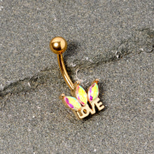 Load image into Gallery viewer, Aurora Gem Gold Tone Crown of Love Belly Ring