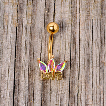 Load image into Gallery viewer, Aurora Gem Gold Tone Crown of Love Belly Ring