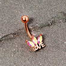 Load image into Gallery viewer, Aurora Gem Rose Gold Tone Crown of Love Belly Ring