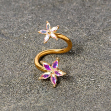 Load image into Gallery viewer, 14G Aurora Gem Gold Tone Star Flower Spiral Twister Belly Ring