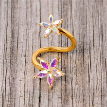 Load image into Gallery viewer, 14G Aurora Gem Gold Tone Star Flower Spiral Twister Belly Ring