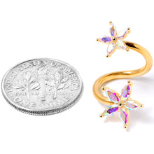 Load image into Gallery viewer, 14G Aurora Gem Gold Tone Star Flower Spiral Twister Belly Ring