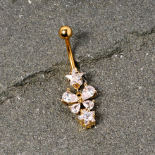 Load image into Gallery viewer, Clear Gem Gold Tone Star and Bow Dangle Belly Ring