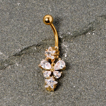Load image into Gallery viewer, Clear Gem Gold Tone Star and Bow Dangle Belly Ring