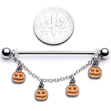 Load image into Gallery viewer, 14G Pumpkin Patch Halloween Chain Dangle Industrial Barbell 38mm