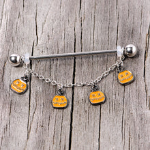 Load image into Gallery viewer, 14G Pumpkin Patch Halloween Chain Dangle Industrial Barbell 38mm