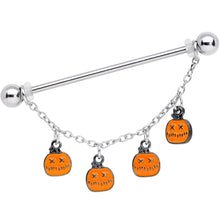 Load image into Gallery viewer, 14G Pumpkin Patch Halloween Chain Dangle Industrial Barbell 38mm