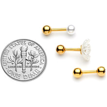 Load image into Gallery viewer, 16G 1/4 Faux Pearl Gold Tone Flower Cartilage Tragus Set of 3