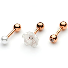 Load image into Gallery viewer, 16G 1/4 Clear Gem Rose Gold Tone Flower Cartilage Tragus Curation Set of 3