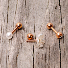 Load image into Gallery viewer, 16G 1/4 Clear Gem Rose Gold Tone Flower Cartilage Tragus Curation Set of 3