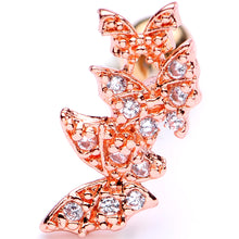 Load image into Gallery viewer, 16G 1/4 Clear CZ Gem Rose Gold Tone Butterfly Trio Cartilage Tragus