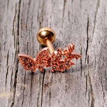 Load image into Gallery viewer, 16G 1/4 Clear CZ Gem Rose Gold Tone Butterfly Trio Cartilage Tragus
