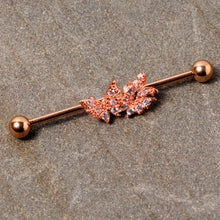 Load image into Gallery viewer, 14G Clear CZ Gem Rose Gold Tone Butterflies Industrial Barbell 38mm