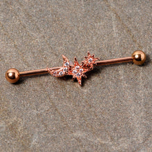 Load image into Gallery viewer, 14G Clear CZ Gem Rose Gold Tone Moon Stars Industrial Barbell 38mm