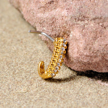 Load image into Gallery viewer, 20G 5/16 Clear Gem Gold Tone Texture Faux Hoop L Shaped Nose Ring