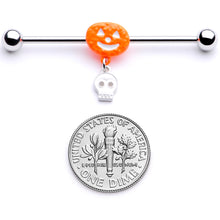 Load image into Gallery viewer, 14G Pumpkin Skull Halloween Dangle Industrial Barbell 38mm
