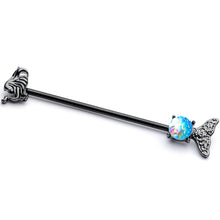 Load image into Gallery viewer, 14G Black Blue Mermaid Scale Tail Industrial Barbell 38mm